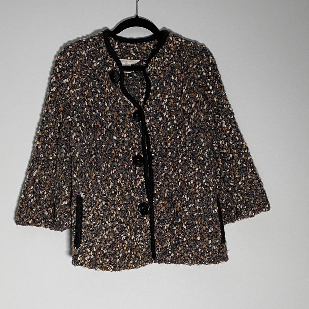Jillian Nicole Women's Tweed Cardigan with Black Trim
